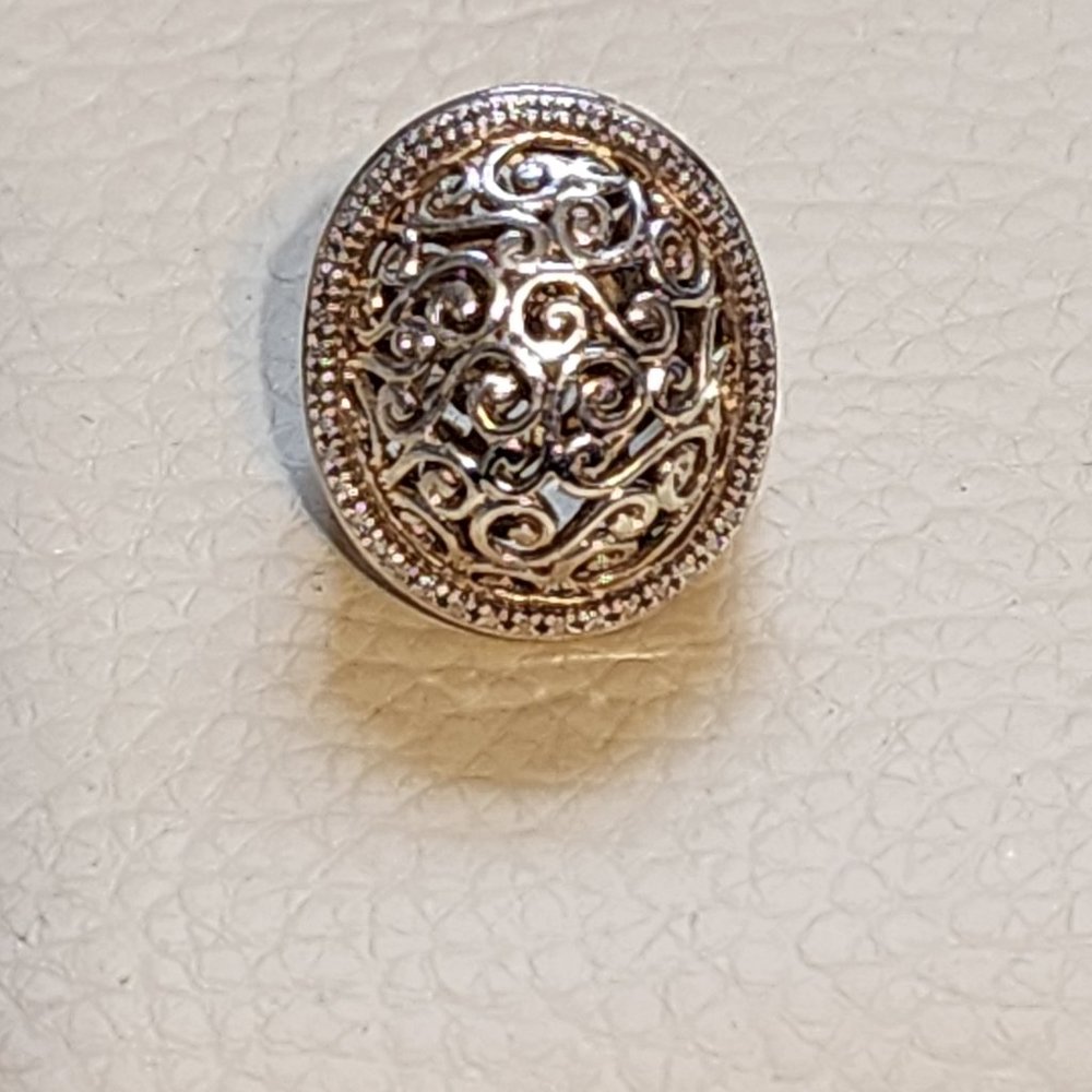 925 Sterling Silver Carved Byzantine Style Two Tone Ring. Sz 5.25